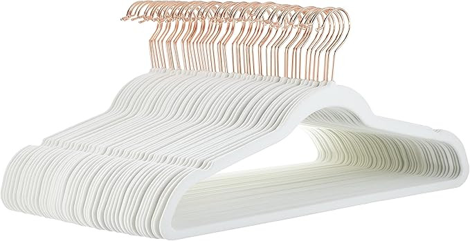 Amazon Basics Slim, Velvet, Non-Slip Suit Clothes Hangers, Ivory/Rose Gold - Pack of 50 | Amazon (US)