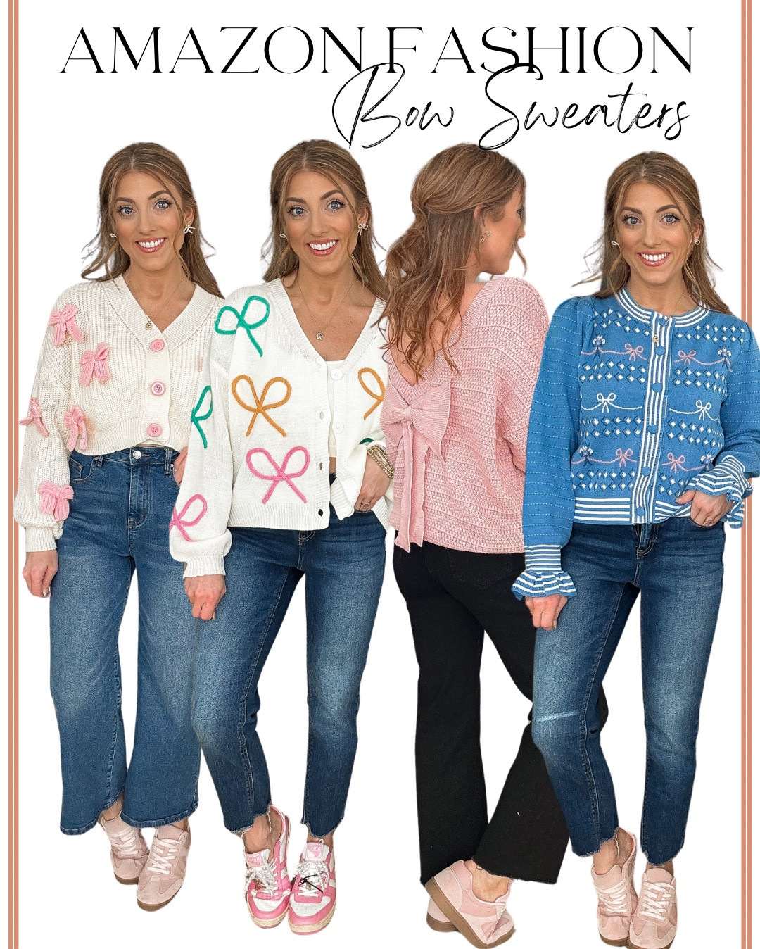 Amazon fashion bow sweaters ☺️🎀 I love a good bow! I have for years. So the fact that they’re “trending” now makes me so happy! Here are seven of the cutest Amazon fashion bow sweaters! Most of these come in several color options. So pleased with all of them and have them paired with some of my all time favorite Amazon jeans. 🙂 

Amazon fashion. Amazon style. Bows. LTK under 50. 

#LTKFindsUnder50 #LTKStyleTip #LTKShoeCrush