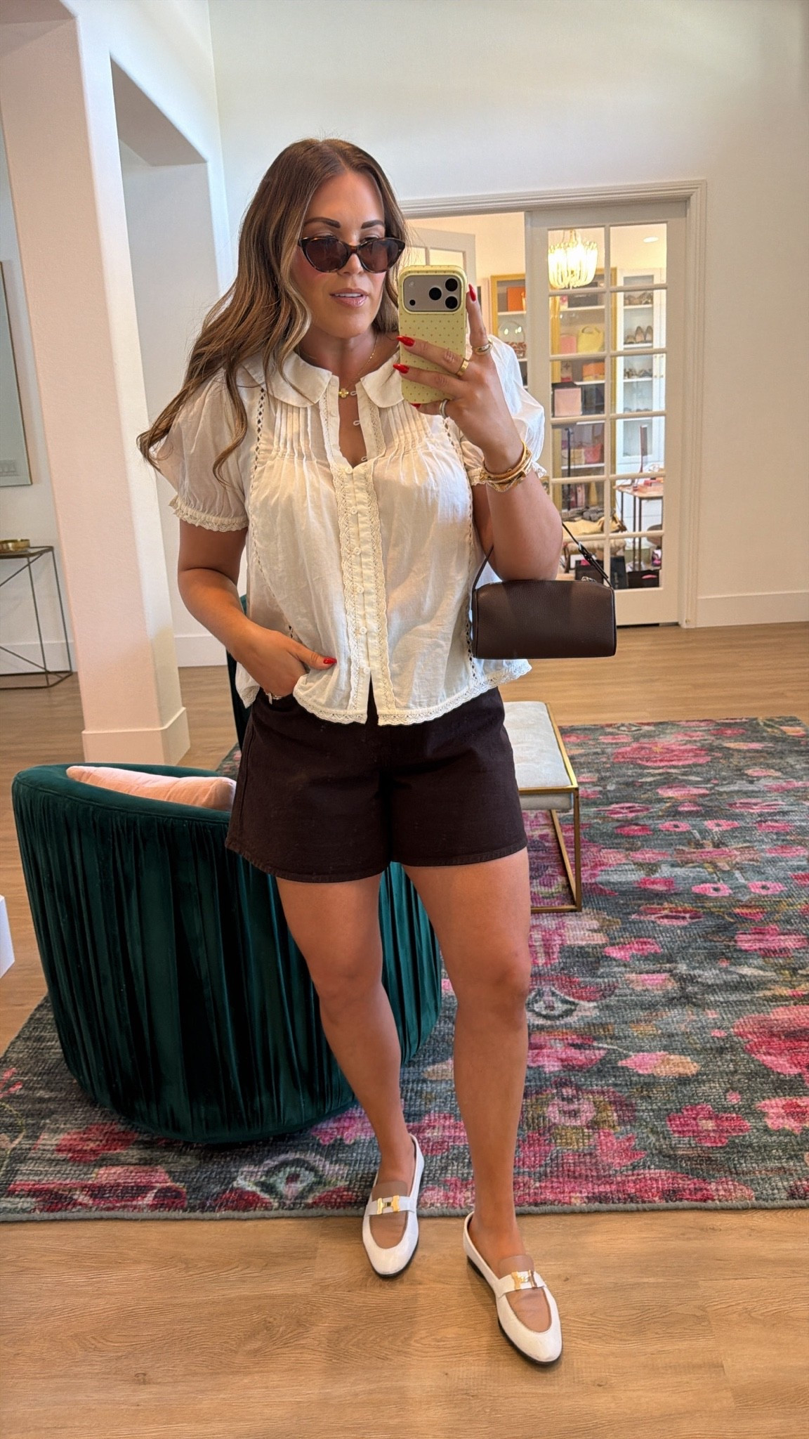curvy midsize summer look! wearing size medium in white blouse and size 30 in chocolate denim shorts 🤎

#LTKxAbercrombie #LTKSeasonal #LTKMidsize