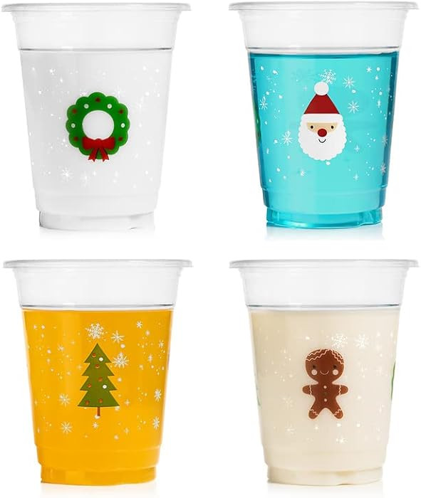 Gift Boutique 50 Pack Disposable Plastic Christmas 12 oz. Santa Tree Wreath Gingerbread Drinking ... | Amazon (US)