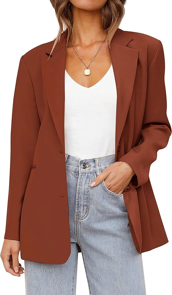 MEROKEETY Women's 2024 Fall Casual Blazers Long Sleeve Lapel Open Front Button Work Blazer Jacket... | Amazon (US)