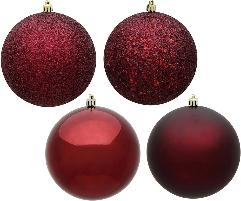 Vickerman 6" Burgundy 4-Finish Ball Ornament Set - Matte, Shiny, Glitter, Sequin - Shatterproof P... | Amazon (US)