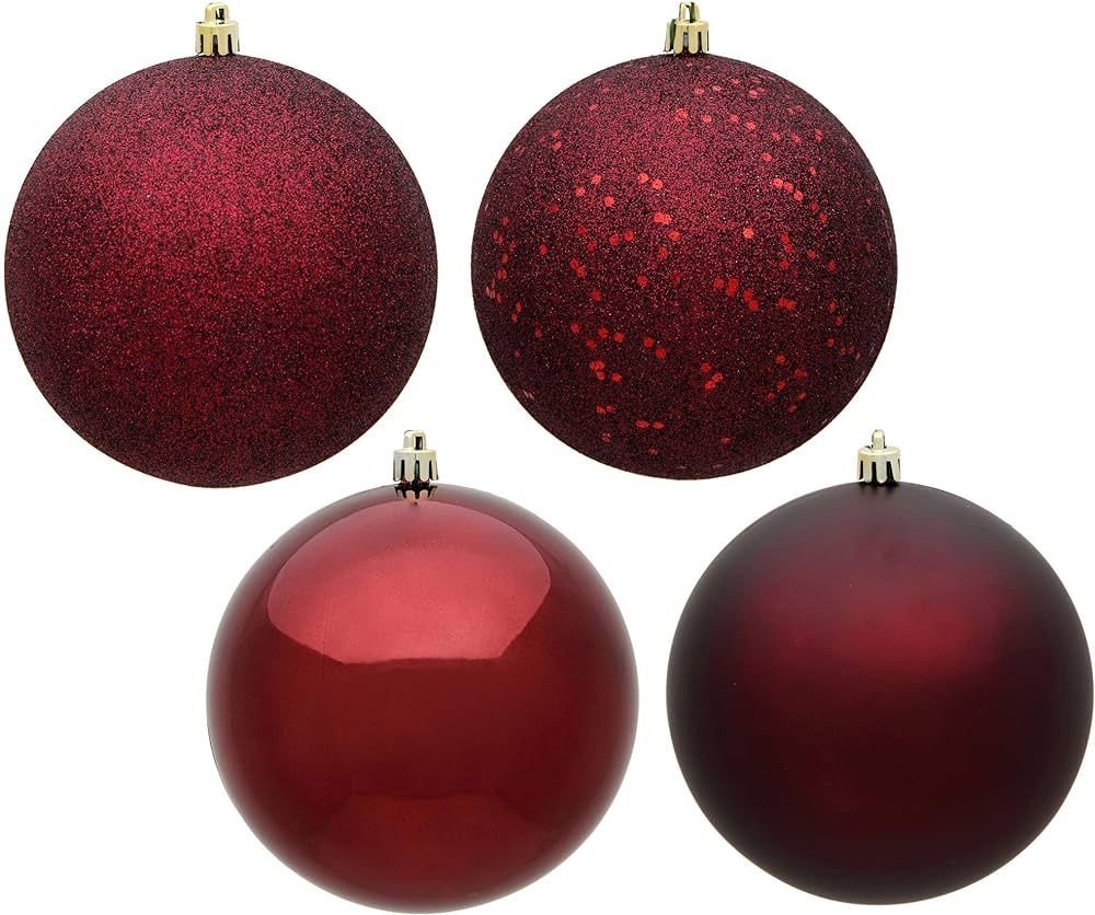 Vickerman 6" Burgundy 4-Finish Ball Ornament Set - Matte, Shiny, Glitter, Sequin - Shatterproof P... | Amazon (US)