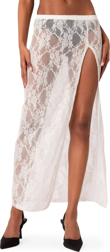 EDIKTED Aura Low Rise Sheer Lace Maxi Skirt | Nordstrom | Nordstrom
