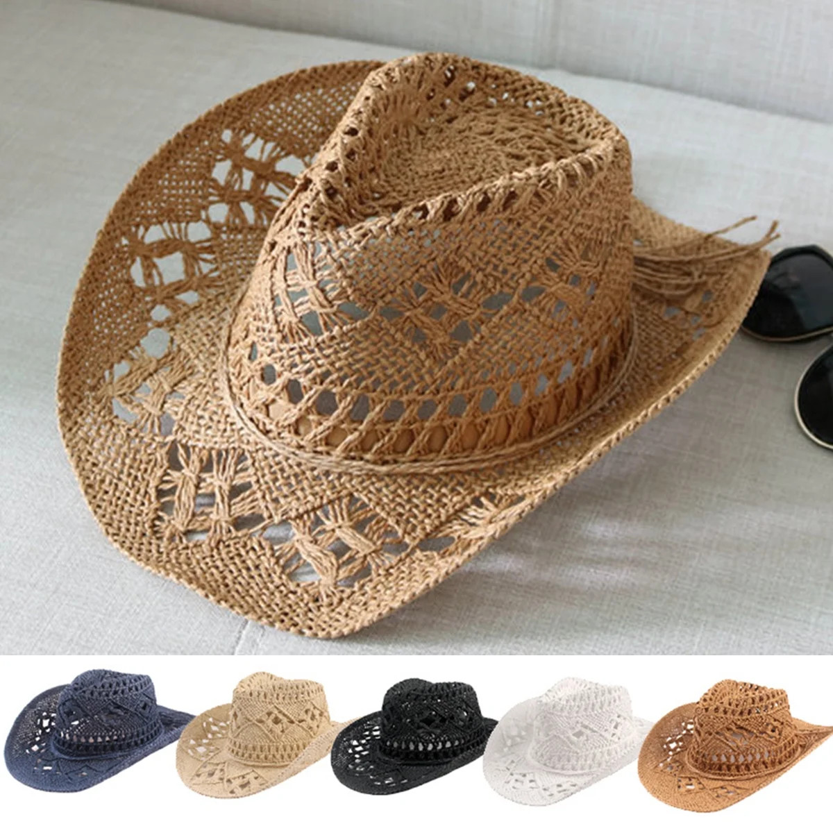 Travelwant Outdoor Couple Hat Travel Sunscreen hat Western Cowboy Straw Hat Hand Woven Straw Hat ... | Walmart (US)