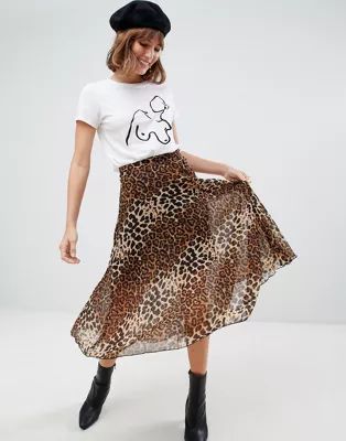 Glamorous midi skirt in pleated leopard print | ASOS US