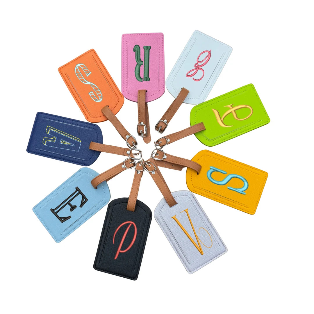 Monogrammed Embroidered Luggage Tag, Suitcase Tag Textured Vegan Leather - Etsy | Etsy (US)