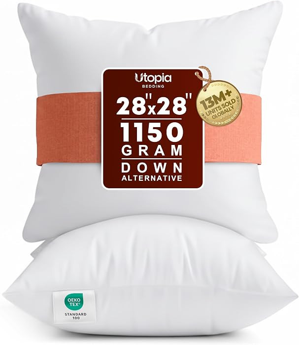 Utopia Bedding 28x28 Pillow Inserts, White Throw Pillows for Couch, 2 Pack | Amazon (US)