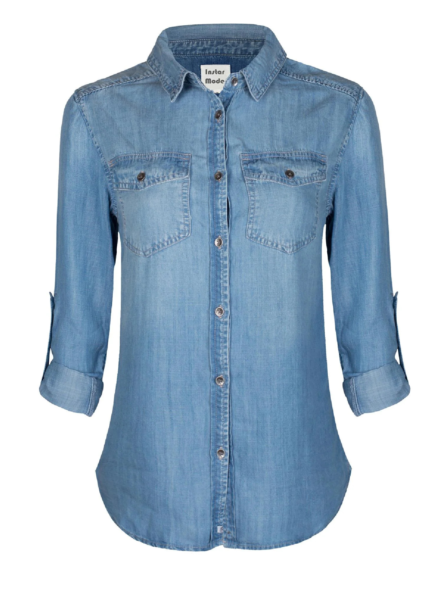 Made by Olivia Women's Classic Vintage Long/Roll Up Sleeve Button Down Denim Chambray Shirt (S-3X... | Walmart (US)
