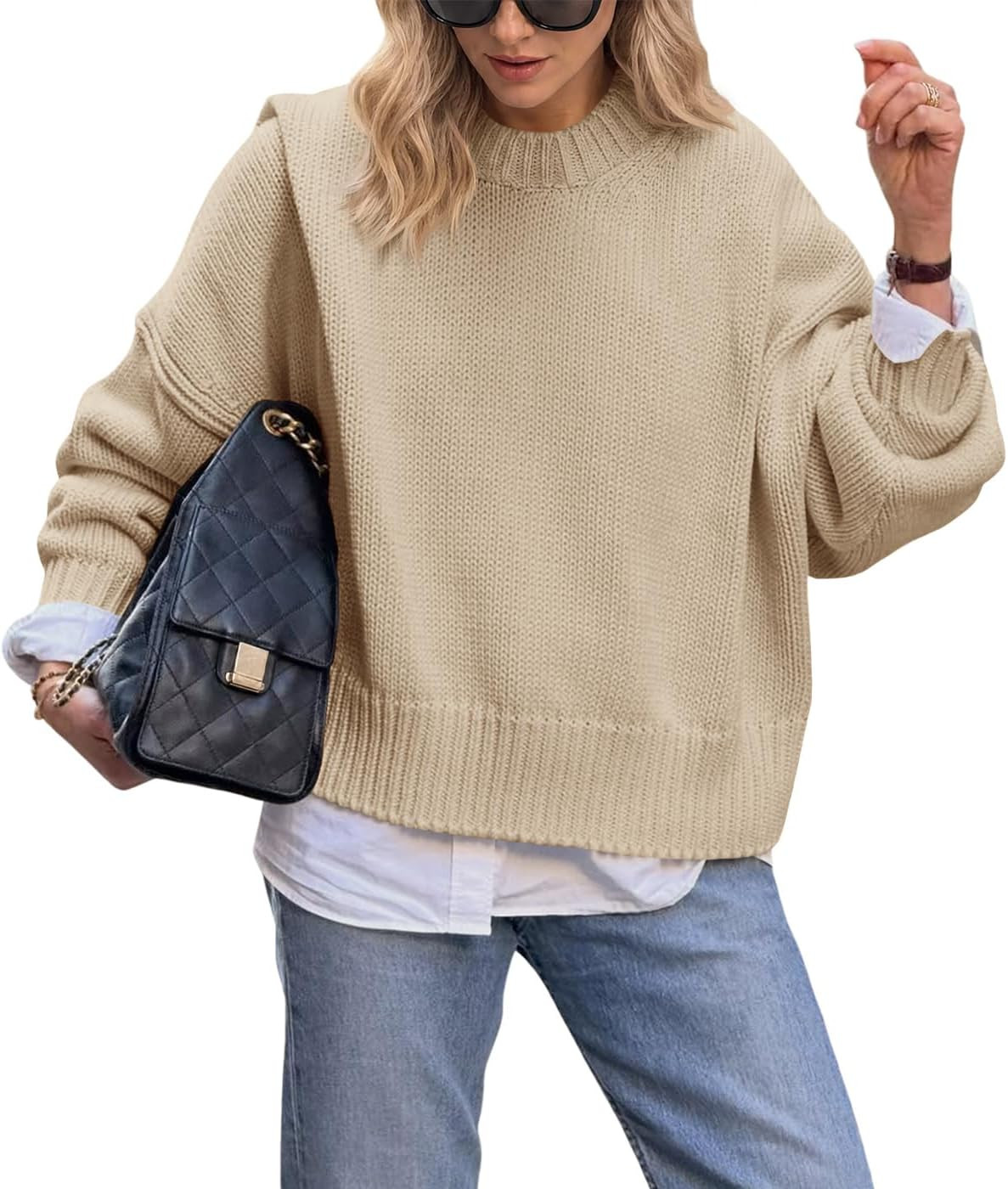 Saodimallsu Womens Oversized Sweaters Chunky Knit Fall Casual Pullover Tops | Amazon (US)