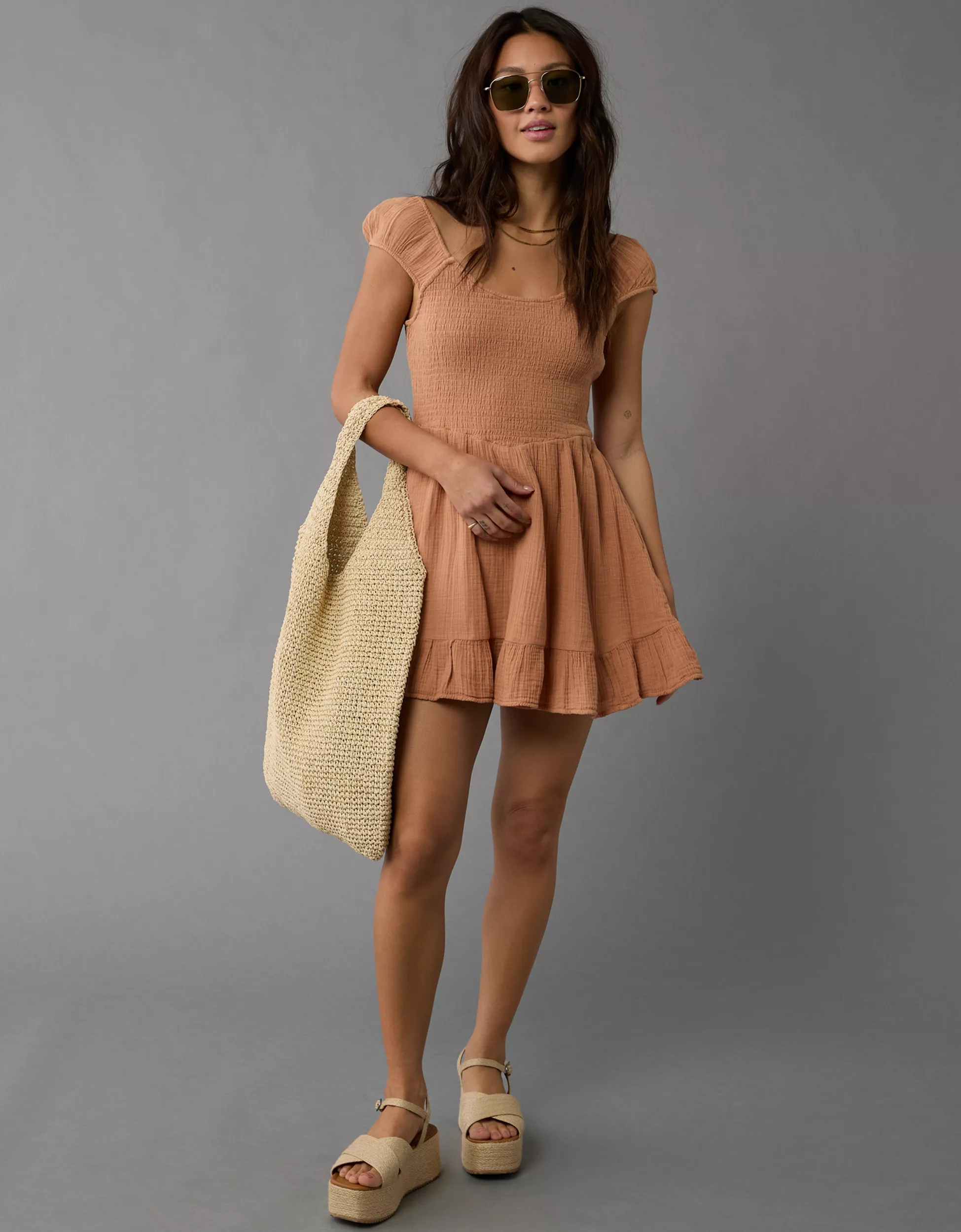 Smocked Bodice Gauze Mini Dress | American Eagle Outfitters (US & CA)