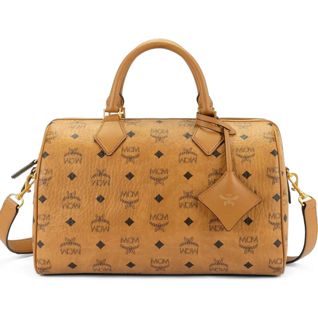 MCM Medium Ella Boston Bag in Visetos in Cognac at Nordstrom | Nordstrom