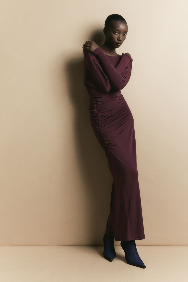 Draped Jersey Dress - Burgundy - Ladies | H&M US | H&M (US + CA)