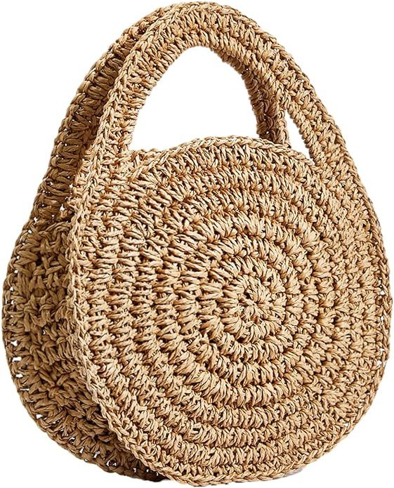 Floerns Women's Mini Straw Bag Round Beach Bag Vacation Handbag Crochet Bags | Amazon (US)