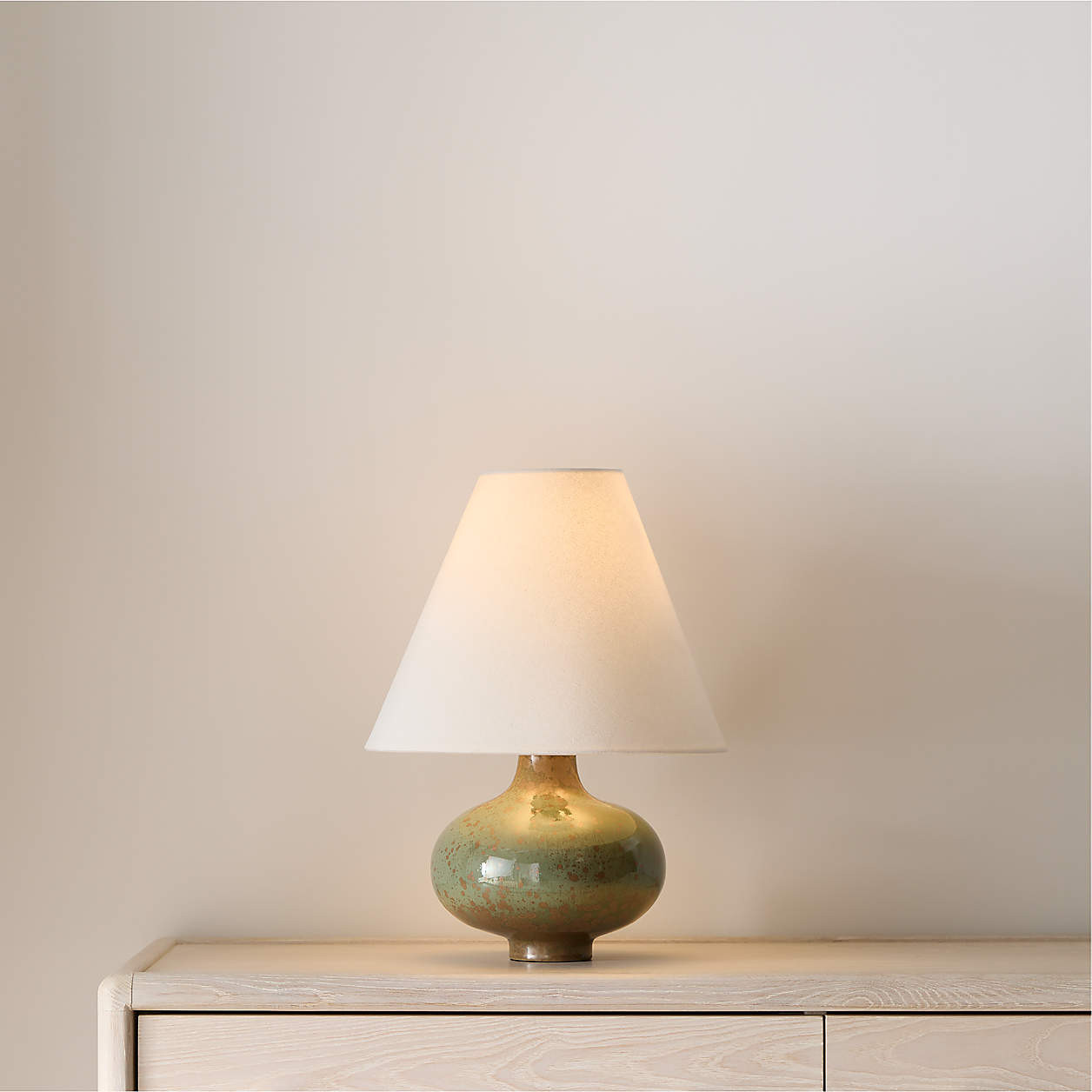 Stafford Lichen Ceramic Table Lamp with Fabric Shade 18" | Crate & Barrel | Crate & Barrel