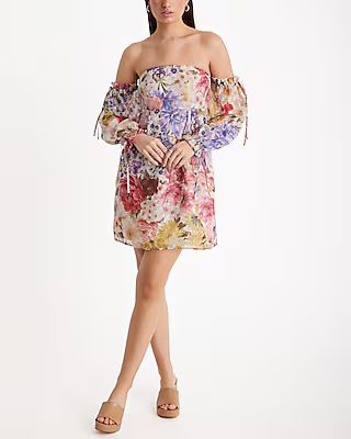 Floral Strapless Off The Shoulder Mini Babydoll Dress | Express (Pmt Risk)