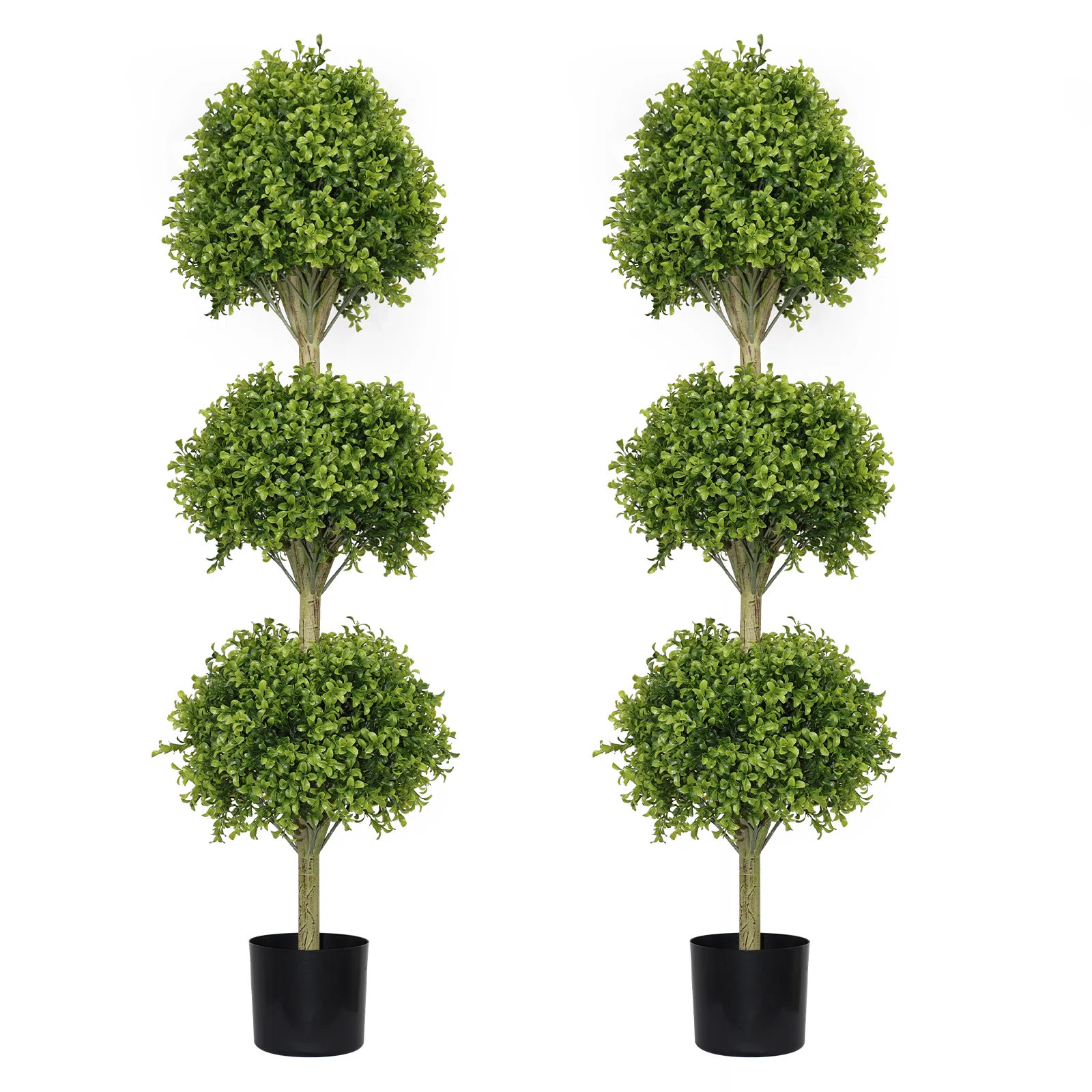 4.6ft. Outdoor Boxwood Artificial Triple Ball Topiary Potted Plant Anti-UV Front Door Decor (Set ... | Wayfair North America