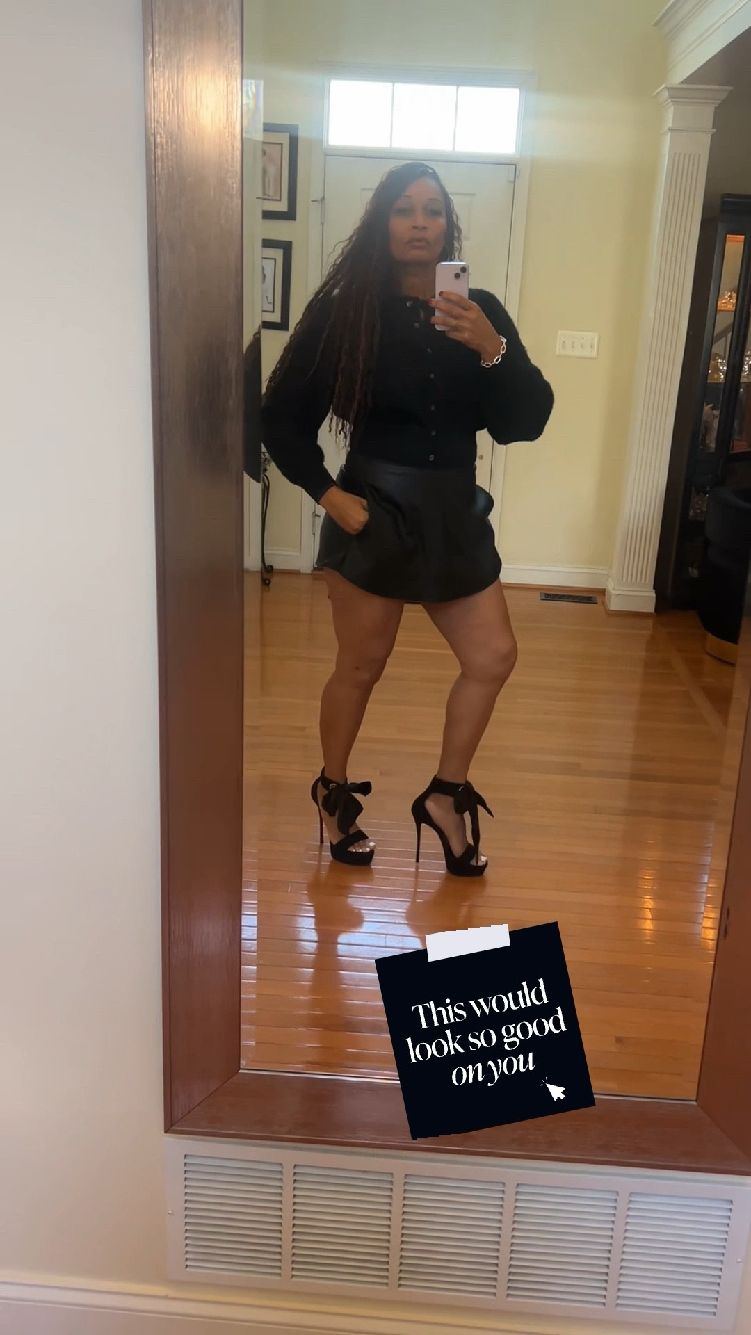 All black everything tops off the holiday vibes. 
Fuzzy Sweater: Old Navy
Leather skirt: Free People
Shoes: Christmas Louboutin 👠
#allblackeverything #Leather #party #cute #vibes

#LTKSeasonal #LTKHoliday #LTKGiftGuide