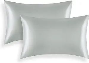 RUIKASI Satin Pillowcase for Hair and Skin - Grey Pillowcase Standard Set of 2, Silky Pillow Case... | Amazon (US)