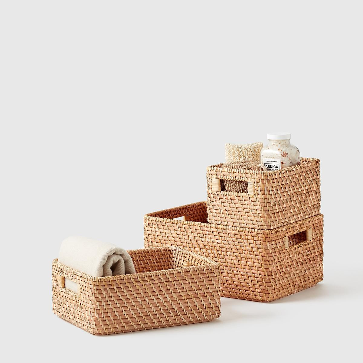 Marie Kondo Ori Rattan Honey Natural Curved Bins | The Container Store
