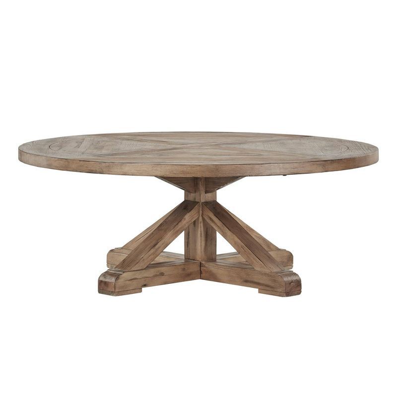 Sierra Round Farmhouse Pedestal Base Wood Coffee Table Vintage Wood - Inspire Q | Target