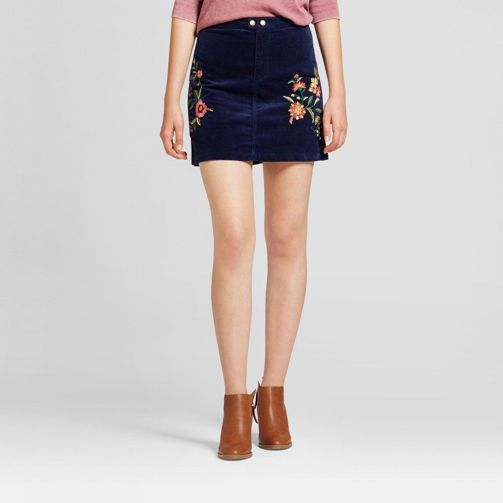 Women's Embroidered Corduroy Skirt - Mossimo Supply Co. Navy 12, Blue | Target