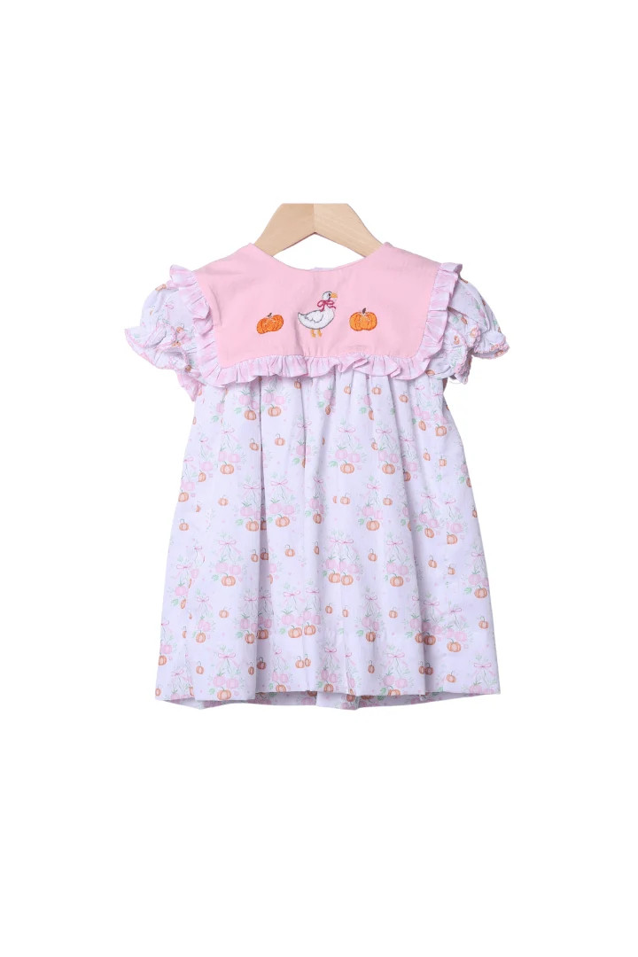 French Knot Pumpkin Goose Bib Dress | The Smocked Flamingo