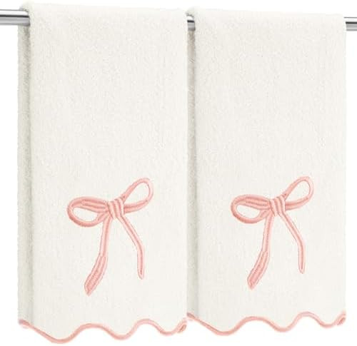 2 Pcs White Pink Scalloped Hand Towels for Bathroom 26 x 13 Embroidery Coquette Bow Hand Towels 1... | Amazon (US)