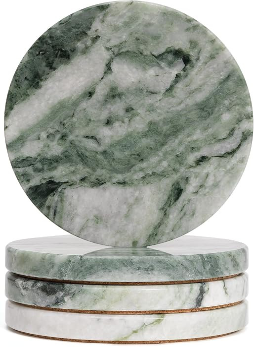 Sage Green Marble Coasters Set of 4, Elegant Green & White Coasters for Coffee Table, 4" Round Po... | Amazon (US)