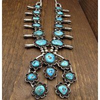 Large Beautiful Vintage Turquoise Squash Blossom Necklace | Etsy (US)