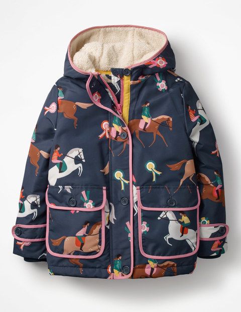 Sherpa-Lined Anorak School Navy Jumping Ponies Girls Boden | Boden (US)