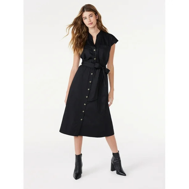 Free Assembly Women's Belted Utility Midi Shirtdress with Short Sleeves, Sizes XS-XXL | Walmart (US)