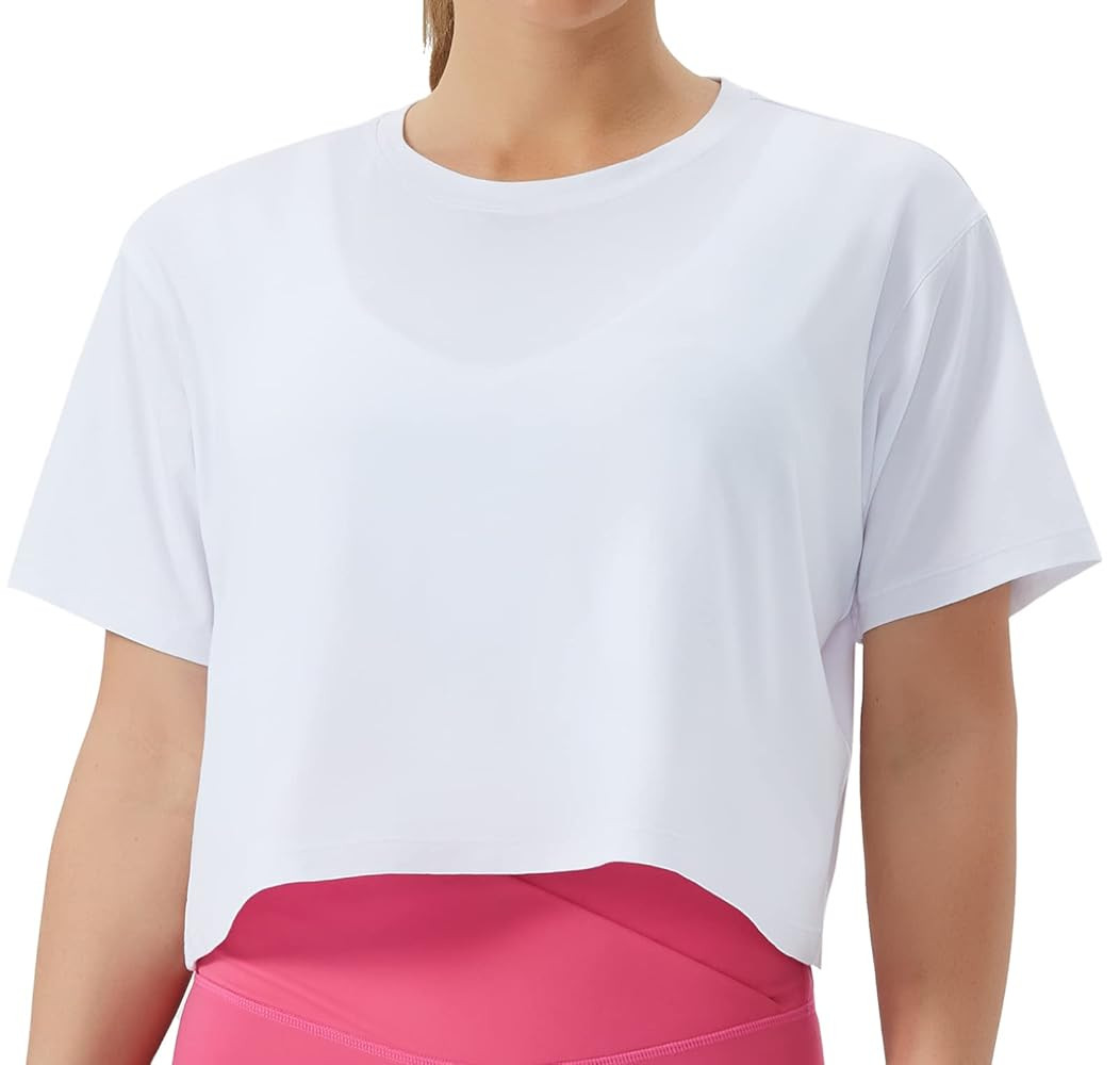 THE GYM PEOPLE Women's Workout Crop Top T-Shirt Short Sleeve Boxy Yoga Running Cropped Basic Tee | Amazon (US)