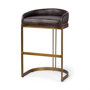 Maklaine 33" Leather Stool with Metal Base in Dark Brown | Cymax