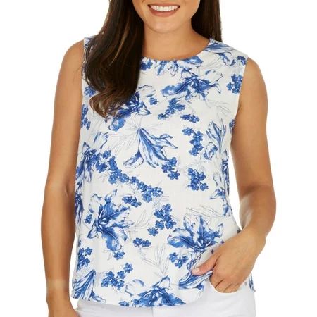 Premise Womens Back Button Floral Split Seam Sleeveless Top Large Blue | Walmart (US)