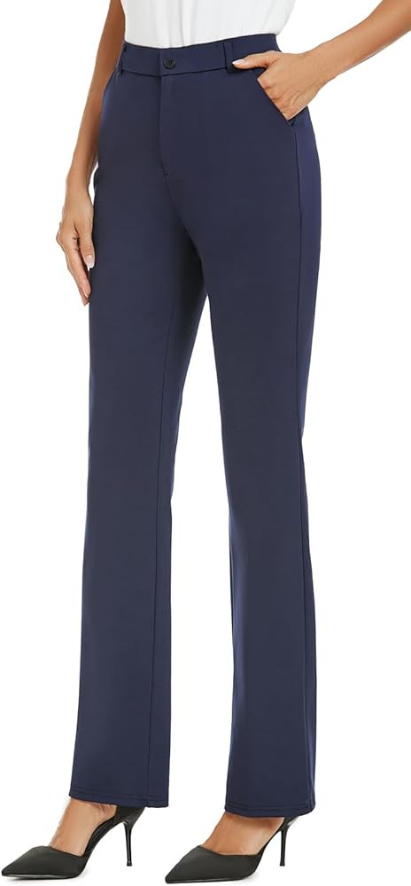 Women's Stretchy Straight Leg Dress Work Pants Business Office Casual Slacks with Pockets | Amazon (US)