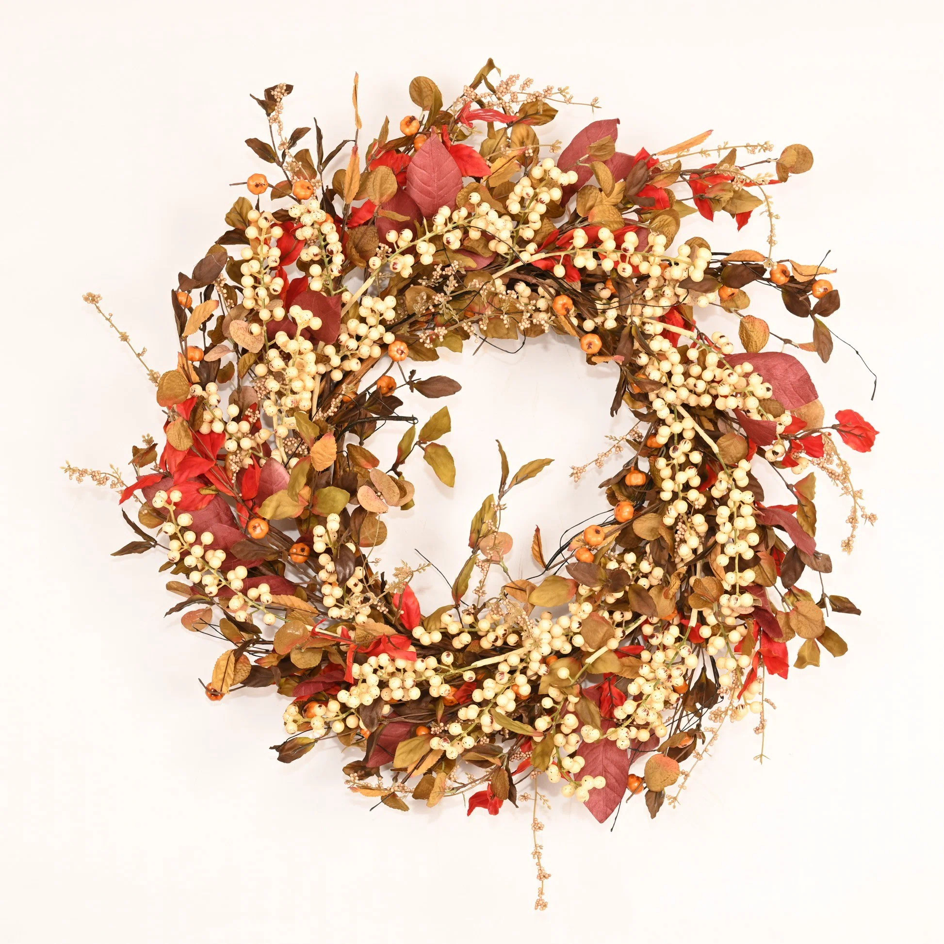 Artificial Farmhouse Blossom Cluster Foliage Berry Thanksgiving Fall Wreath For Front Door | Wayfair North America