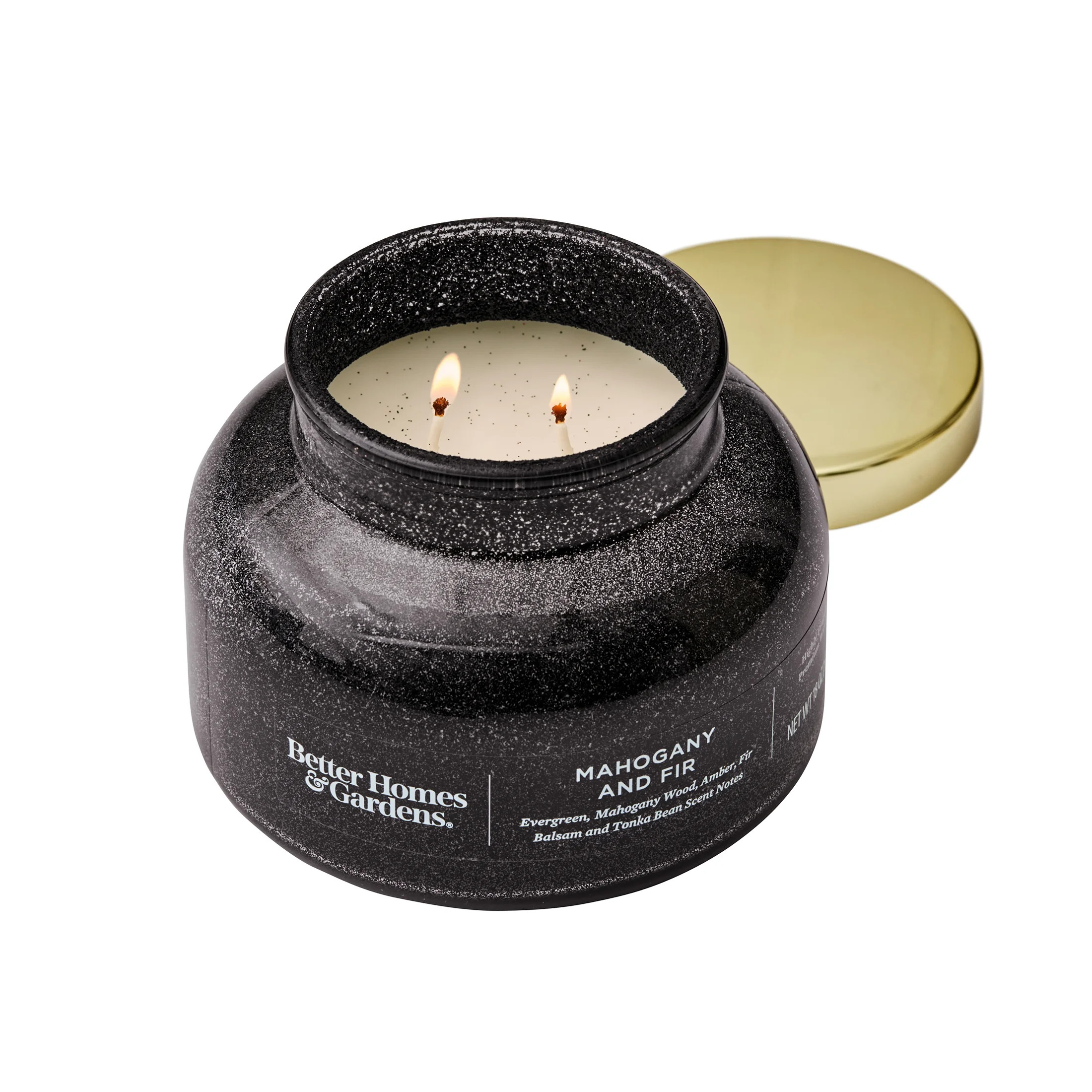 Better Homes & Gardens Mahogany Fir Scented 2 Wick Glitter 18oz Jar Candle | Walmart (US)