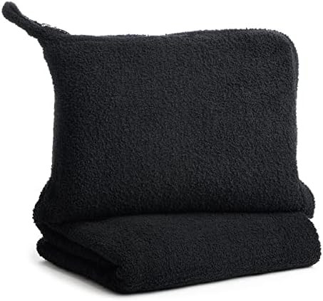 KASHWÉRE Solid Travel Blanket in Zipper Pouch, Use as Mini Throw or Pillow (Black) | Amazon (US)