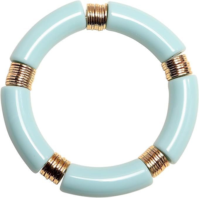 Bamboo Acrylic Tube Bracelet for Women Chunky Curved Beads Stretchable Stacking Wristlet Bangles ... | Amazon (US)