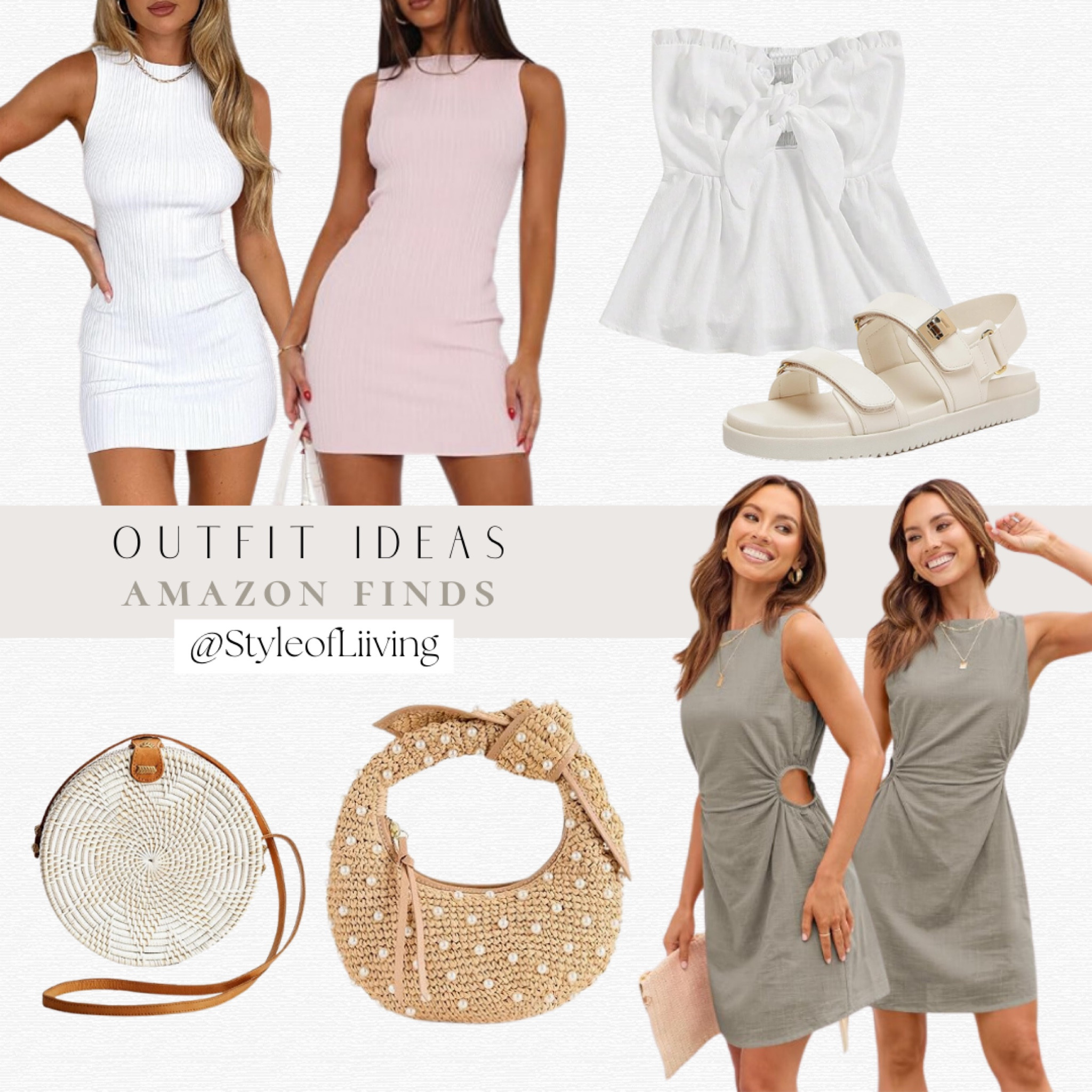 Amazon fashion summer style! Bodycon mini dresses, strapless tie front shirts, linen mini dresses, rattan round crossbody bag, purse, sandals with adjustable straps and backs. #amazonfashion #summeroutfits

#LTKSeasonal #LTKItBag #LTKStyleTip
