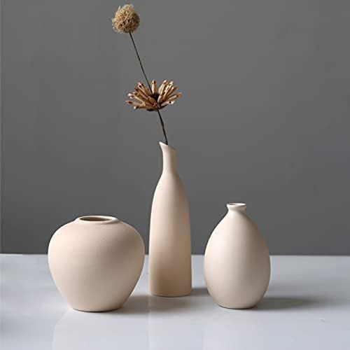 Abbittar Ceramic Vase Set of 3, Small Flower Vases for Rustic Home Decor, Modern Farmhouse Decor, Li | Amazon (US)