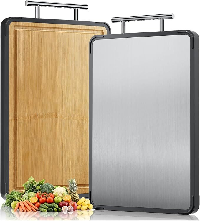 Titanium Cutting Board for Kitchen - Double Sided Reversible Chopping Board, Titanium & Bamboo Wo... | Amazon (US)
