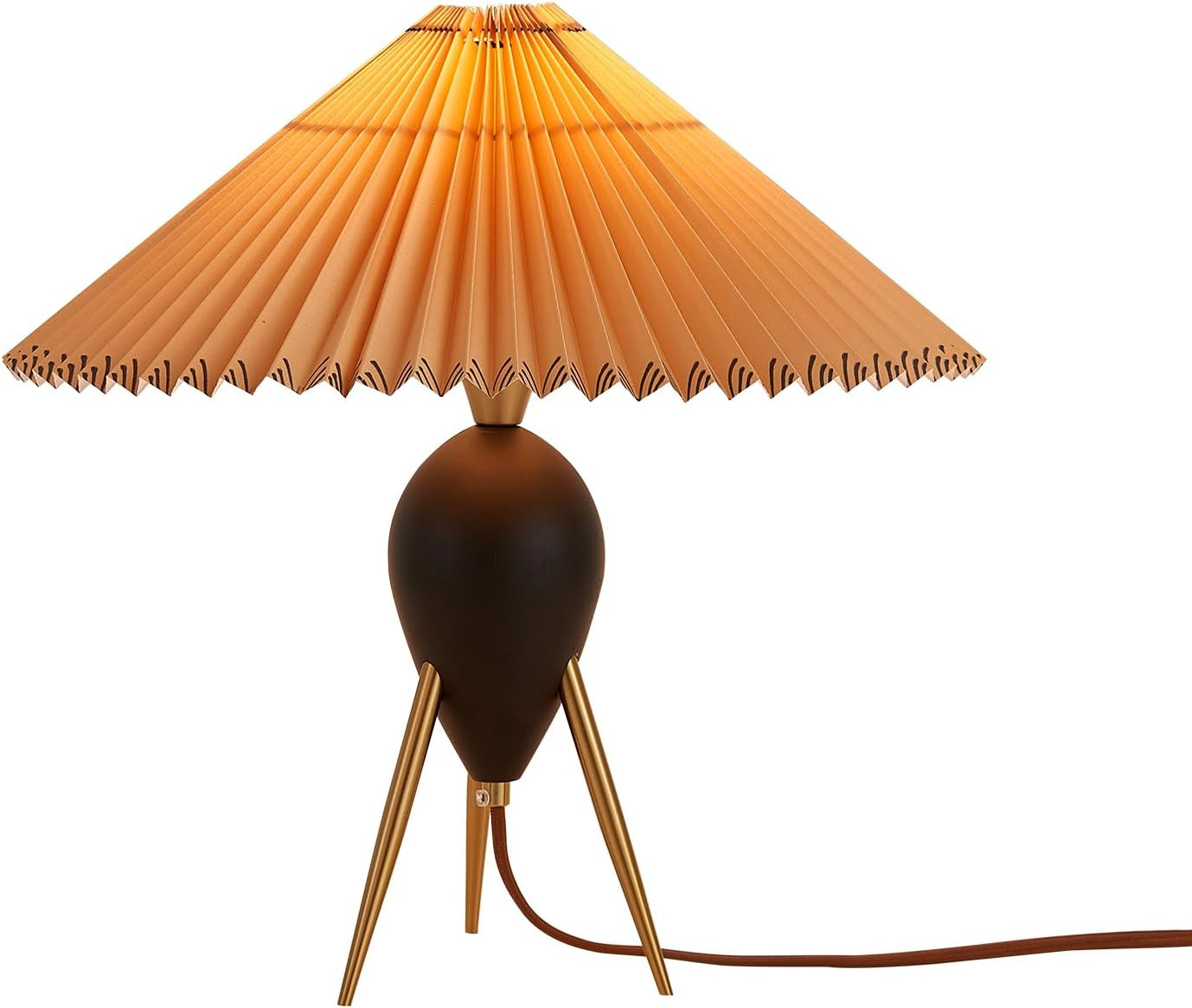Japandi Zen Table Lamp, Black Solid Wood Tripod, Pleated Umbrella Shade | Amazon (US)