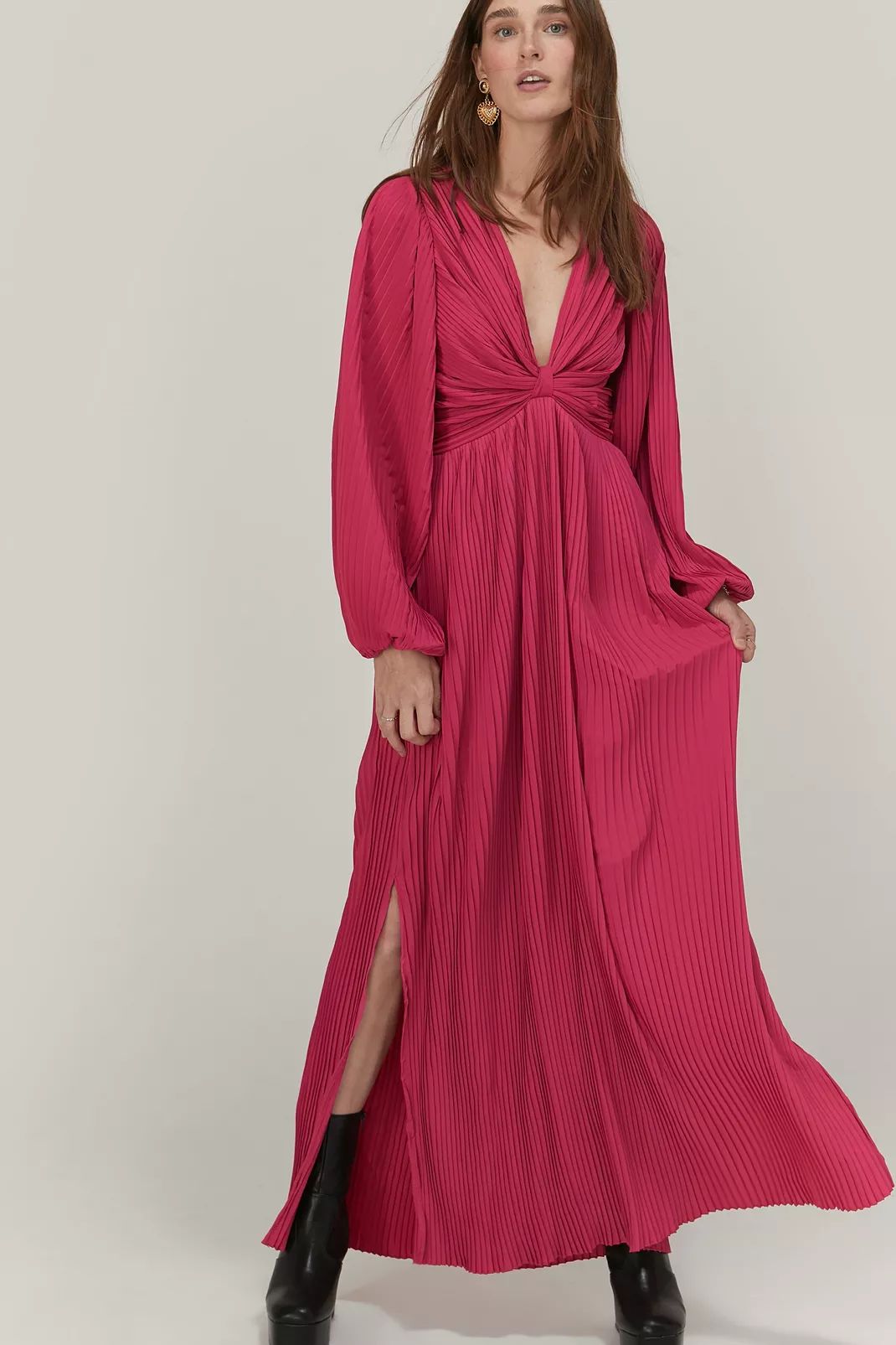 Pleated Twist Front Balloon Sleeve Maxi Dress | Nasty Gal (US)