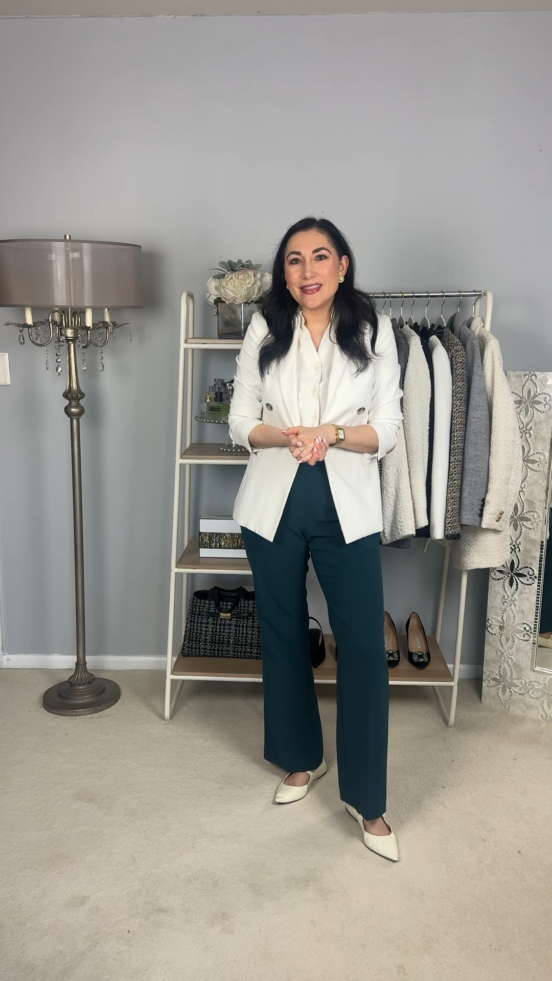 Business casual work outfit of the day 💚🤍

Ivory blazer 
Ivory sleeveless blouse
Green pants 
White Mary Jane flats 

Work wear 
Office outfit 
Office style

#LTKootd #LTKSeasonal #LTKWorkwear