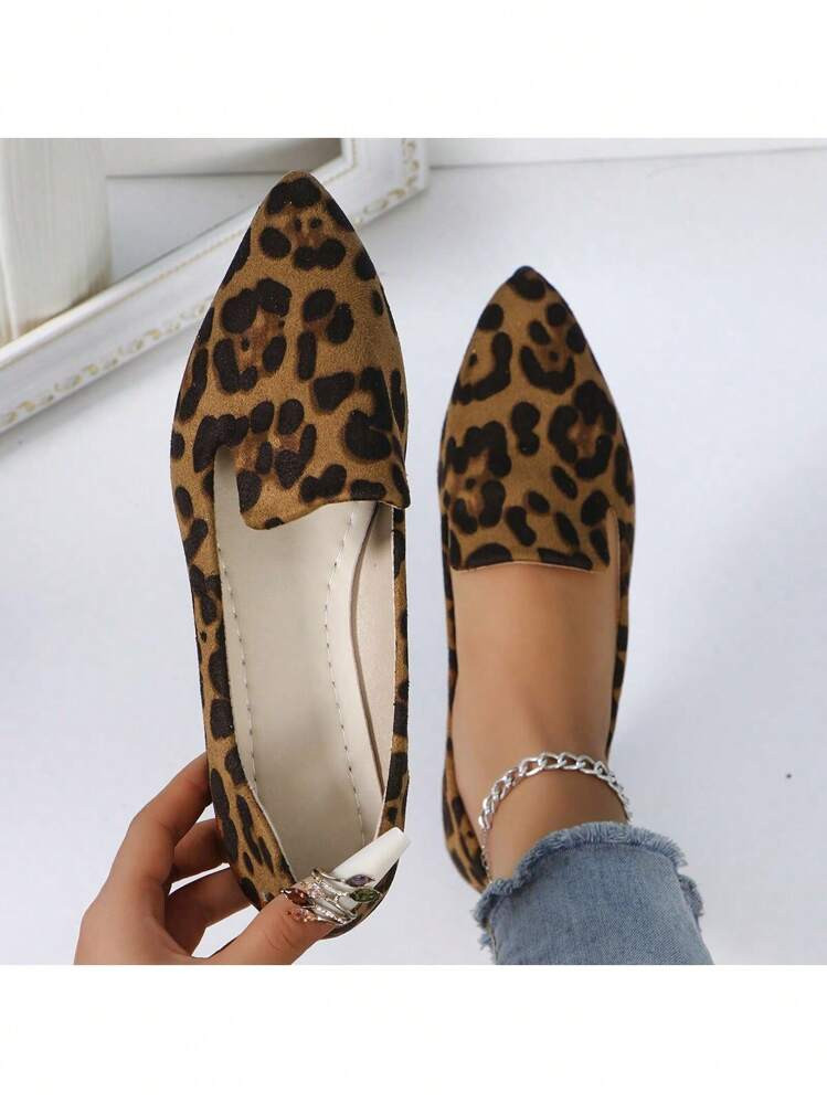 Women Casual Flat Loafers, Leopard Print, Breathable, Versatile, Soft Sole, Pointed Toe, Asymmetr... | SHEIN