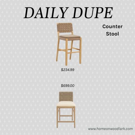 Daily Dupe: Ballard Designs upholstered seat and woven back with its Wayfair dupe.  

Ballard Designs Nielsen Counter Stool linen upholstered.  Wayfair Arleatha Upholstered counter stool.  Kitchen stool.  Kitchen furniture.  

#LTKfamily #LTKhome #LTKstyletip