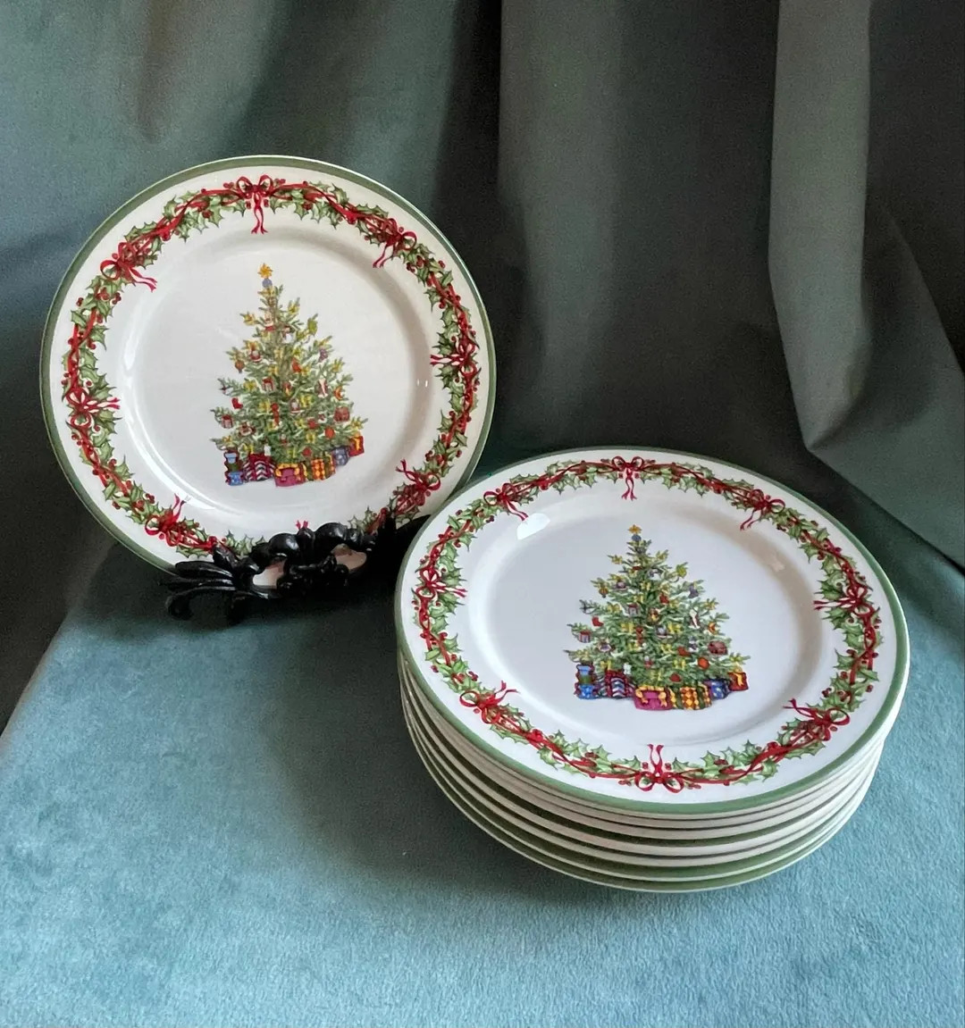 Christopher Radko Traditions Holiday Celebrations Ceramic Appetizer, Salad or Dessert Plates Set ... | Etsy (US)