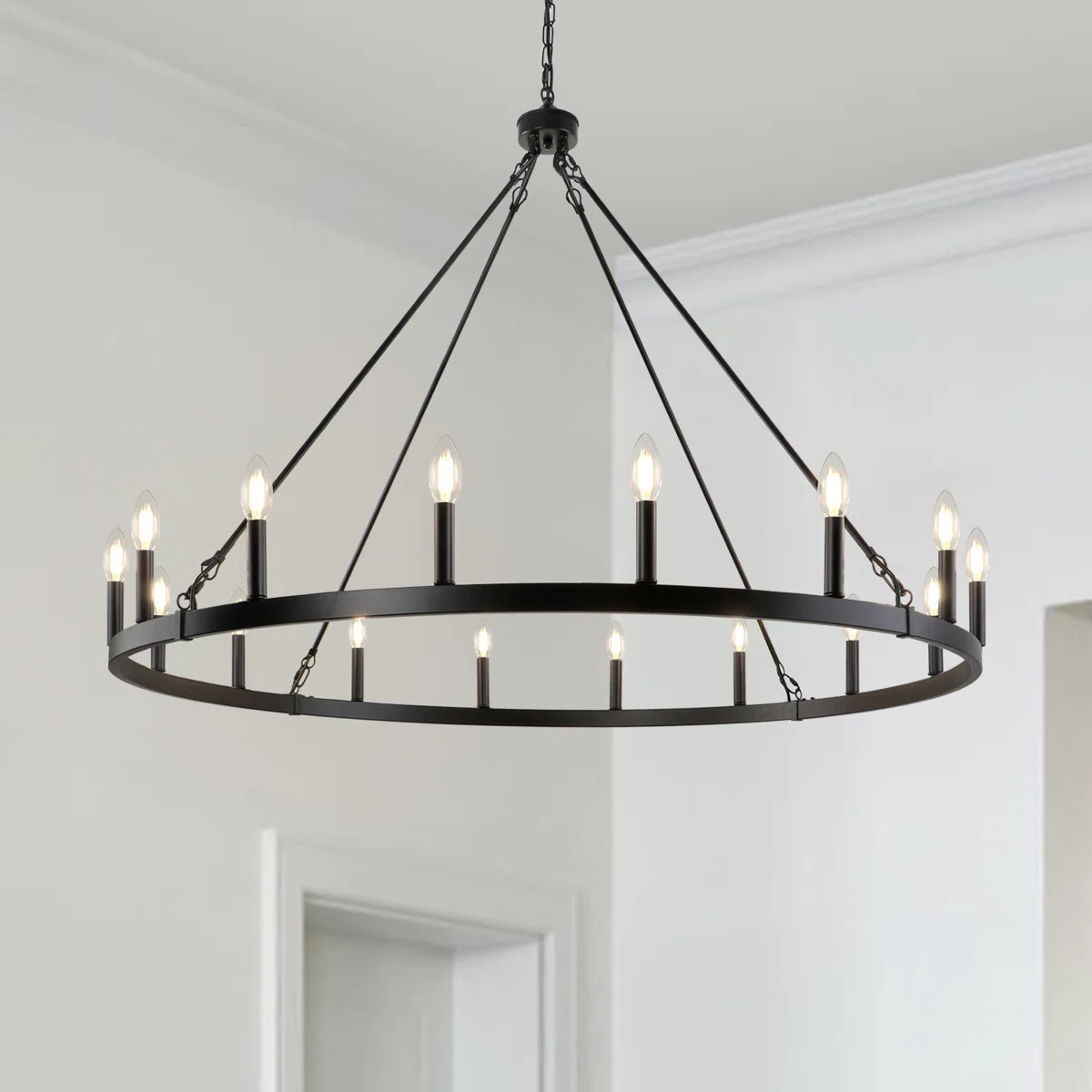 Moomal 47 in. 16 - Light Large Candle Style Dimmable Wagon Wheel Chandelier | Wayfair North America